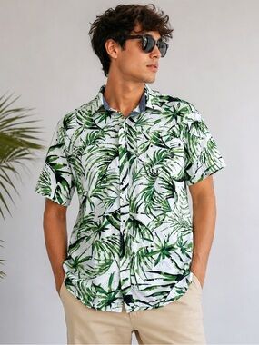 Vans Off The Wall Tropical Leaf Print Button Up Shirt Mens Medium Tailored Fit